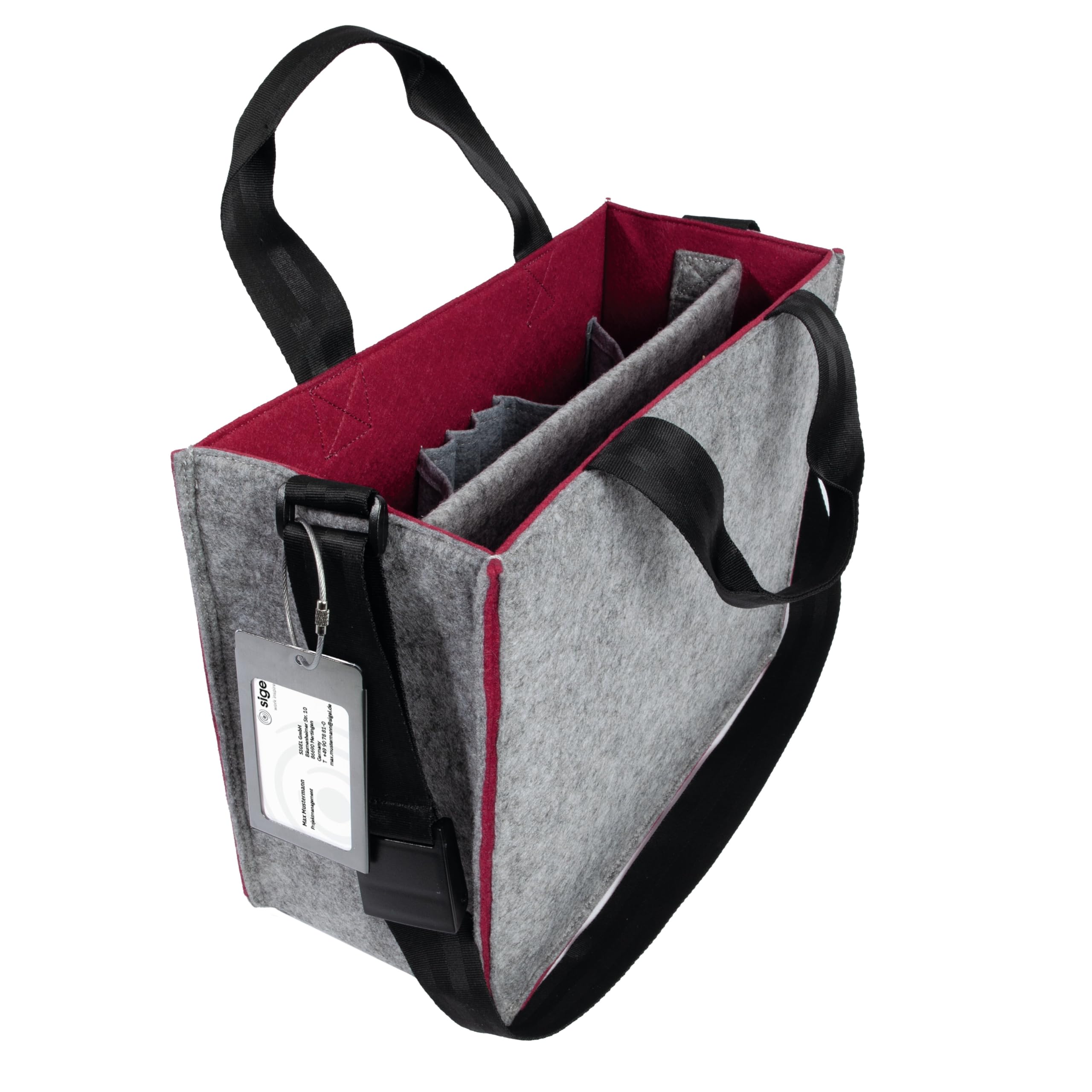 Sigel BA426 Desk Sharing Bag Classic, organizer do mobilnej pracy, absolutnie bezpieczne ustawienie: na laptopa i dokumenty, filc syntetyczny, szaro-czerwony, rozmiar M 36 x 15 x 28 cm