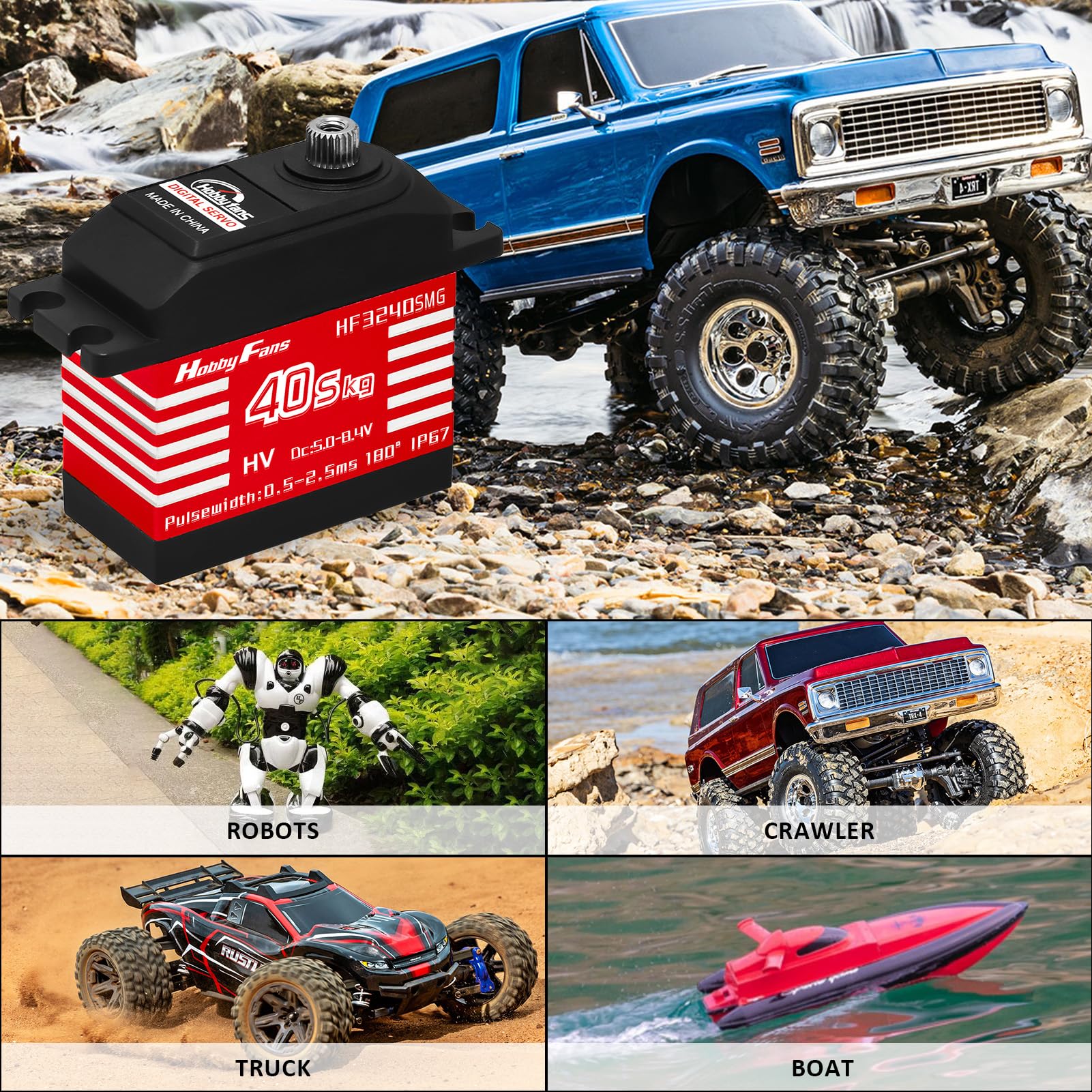 Servo numérique RC - 40 kg - Servo à couple élevé - Tout étanche - En métal - Avec 2 trompes de servo 25T - Pour voiture RC 1/12 1/10 1/8 RC Car RC Crawler - Rouge