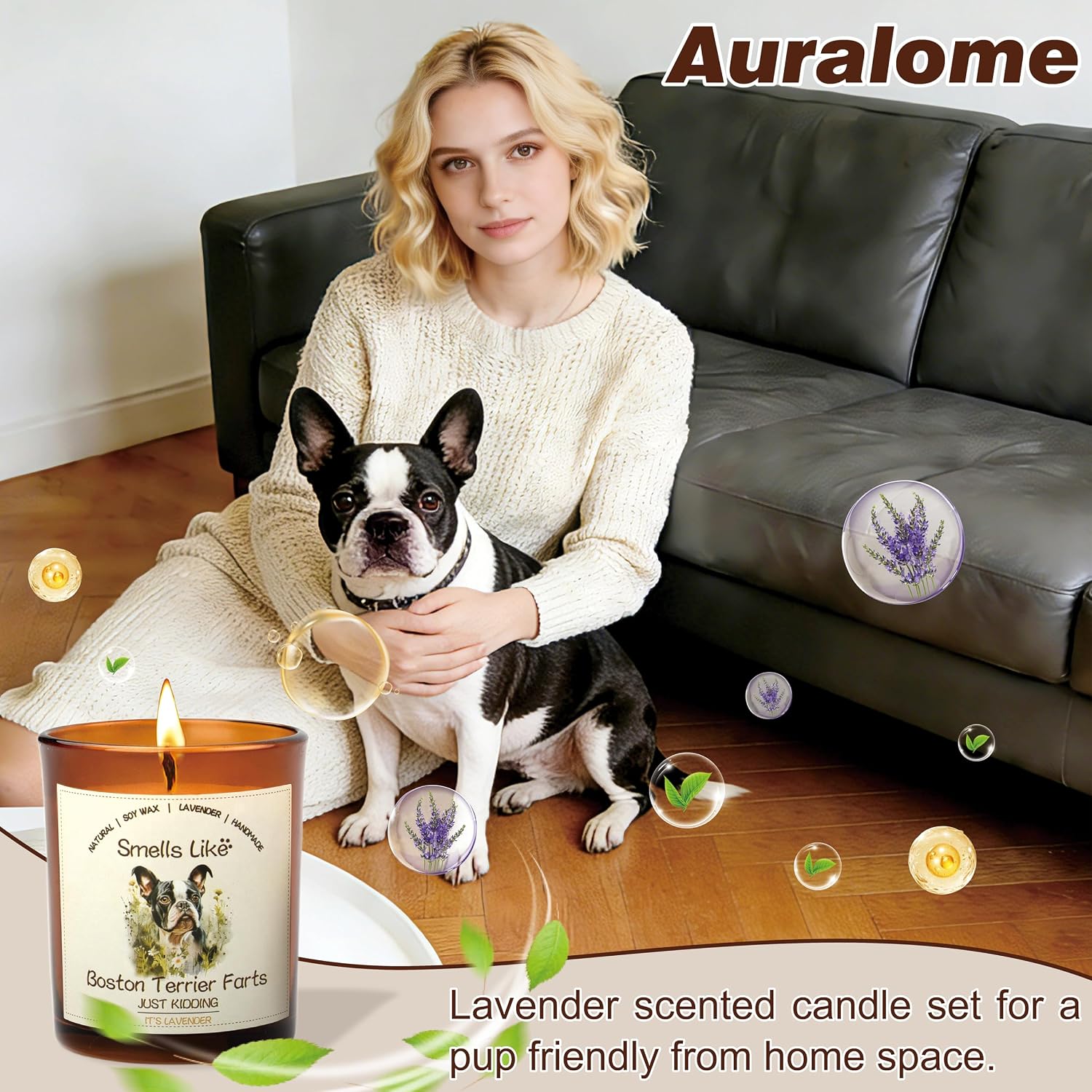 Boston Terrier Gifts for Women - Dog Mom Candles Lavender Boston Terrier Farts Candles Pet Friendly Safe Scented Candle Dog Themed Gifts for Women Soy Wax Present Idea for Pet Lovers Decor