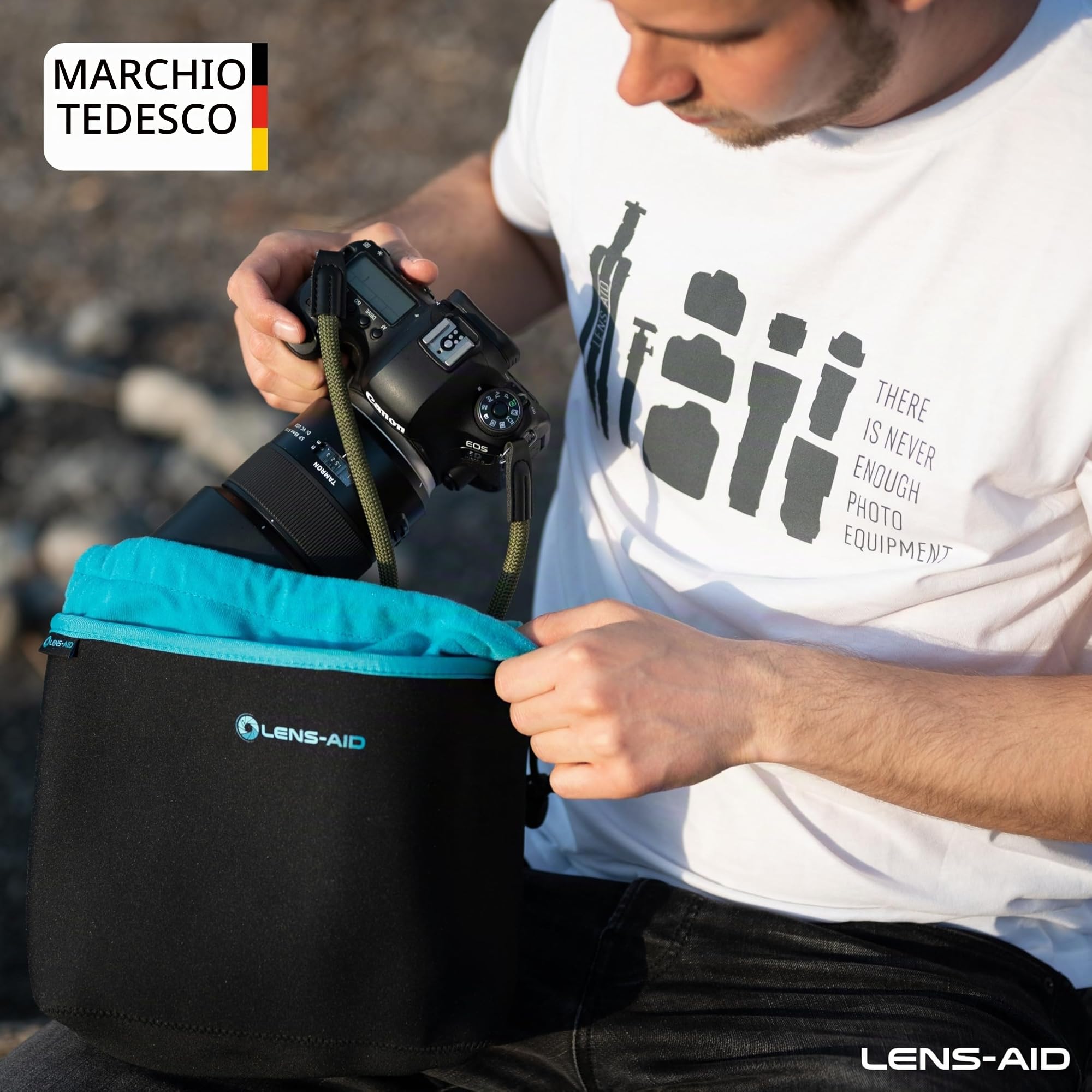 LENS-AID Custodia Protettiva in Neoprene con Fodera in Pile – Taglie M - Borsa per Fotocamera, Obiettivi & Accessori, Leggera e Resistente