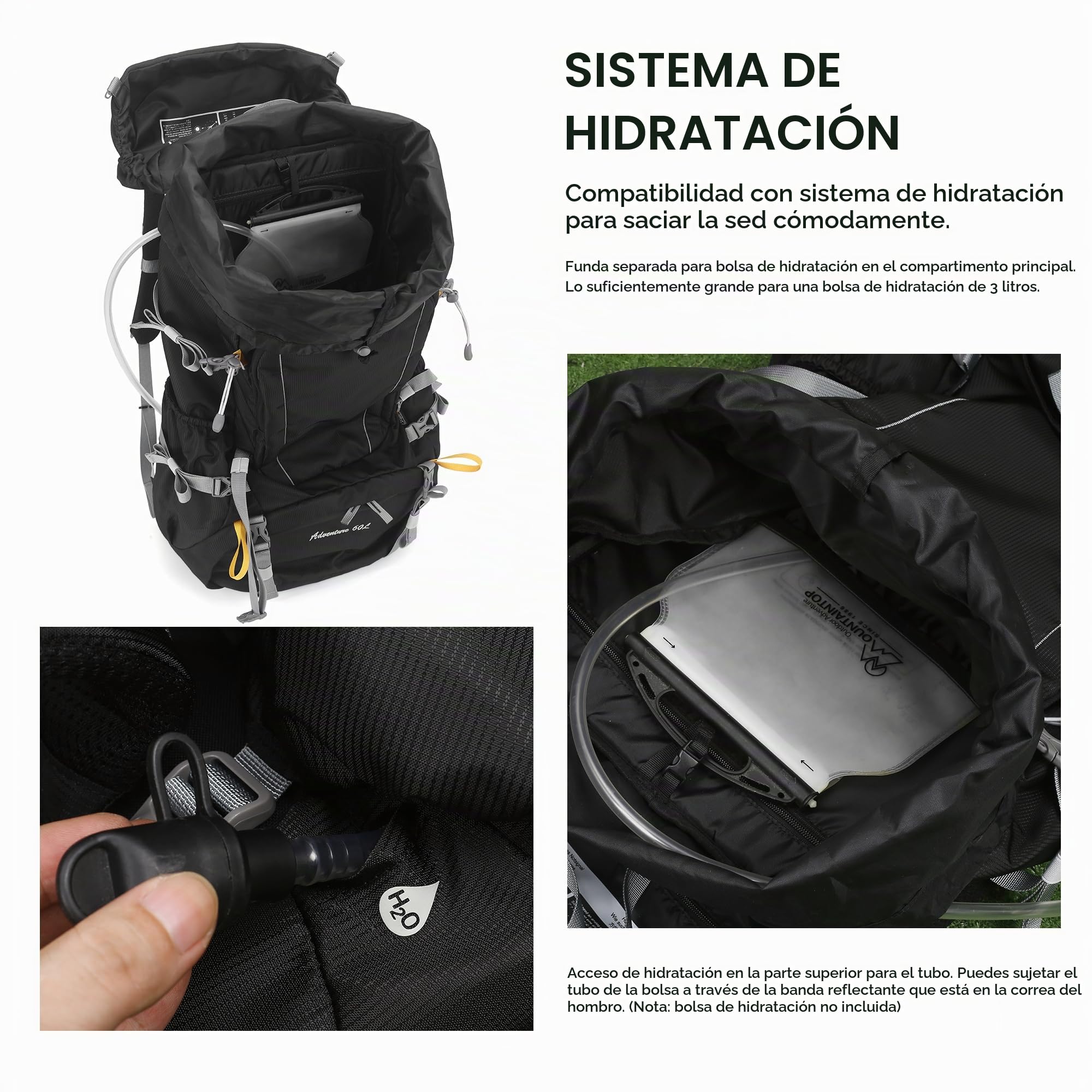 MOUNTAINTOP Mochila Trekking 60L Hombre Mujer Funda Lluvia | Diseñada para trekking montaña y viajes largos, cremalleras YKK, soporte lumbar cinturón acolchado