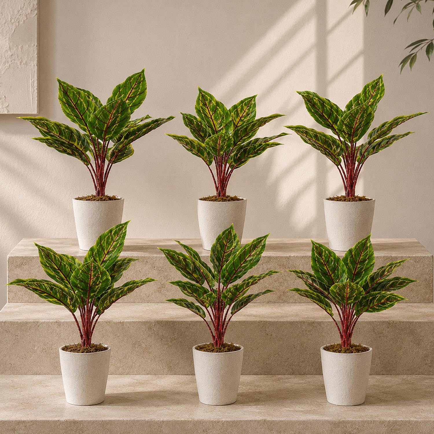 Leaf Pack of 6 x Realistic Artificial Potted Foliage Plants