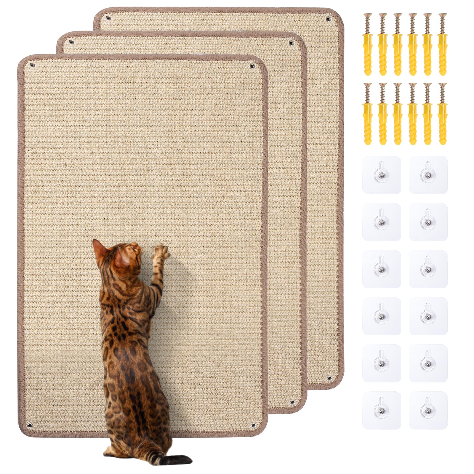 3 Stück Kratzmatte 40x60CM Natürliches Sisal Katzenkratzmatte | Natürliches Sisal, Anti-rutsch Katzenkratzpad, Widerstandsfähig gegen Katzenkrallen, Kratzbretter, Schutz für Sofa und Wand