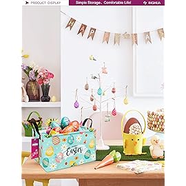 INGHUA Rectangular Storage Basket Fabric Organizer Bin for Toys,Books,Clothes,Gifts,Pets-Perfect for Home,Office,Nursery,Dorm,Shelf(Rec-Easter eggs)