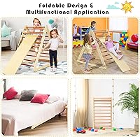 Vista 3 de HONEY JOY Escalador triangular con rampa, juego de triángulos de escalada 2 en 1 para interiores con escalera y tobogán, juguetes de escalada