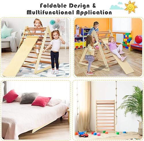 Miniatura 3 de HONEY JOY Escalador triangular con rampa, juego de triángulos de escalada 2 en 1 para interiores con escalera y tobogán, juguetes de escalada