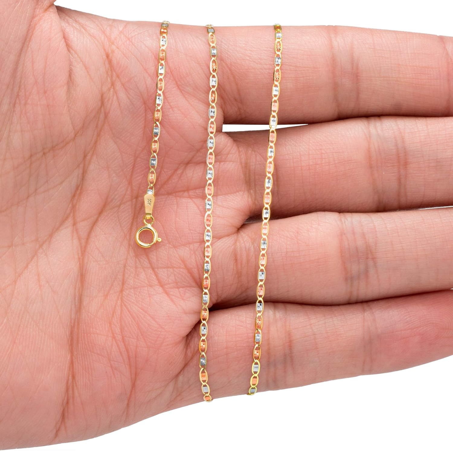 Nuragold 10k Real Yellow Rose White Gold Solid Valentino 1.5mm Anchor Link Chain Necklace (16"-24") Dainty Italian Jewelry for Women