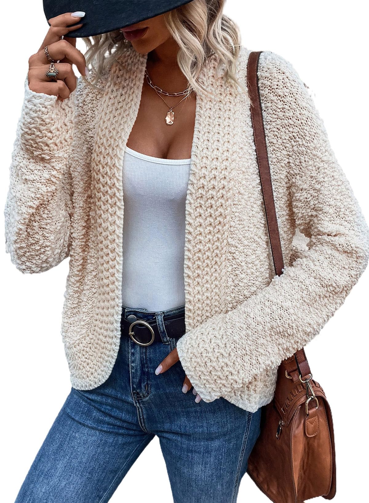 Sidefeel Womens Cardigan Sweaters Casual Long Sleeve Cropped Open Front Chunky Knit Coats Fall Sweaters