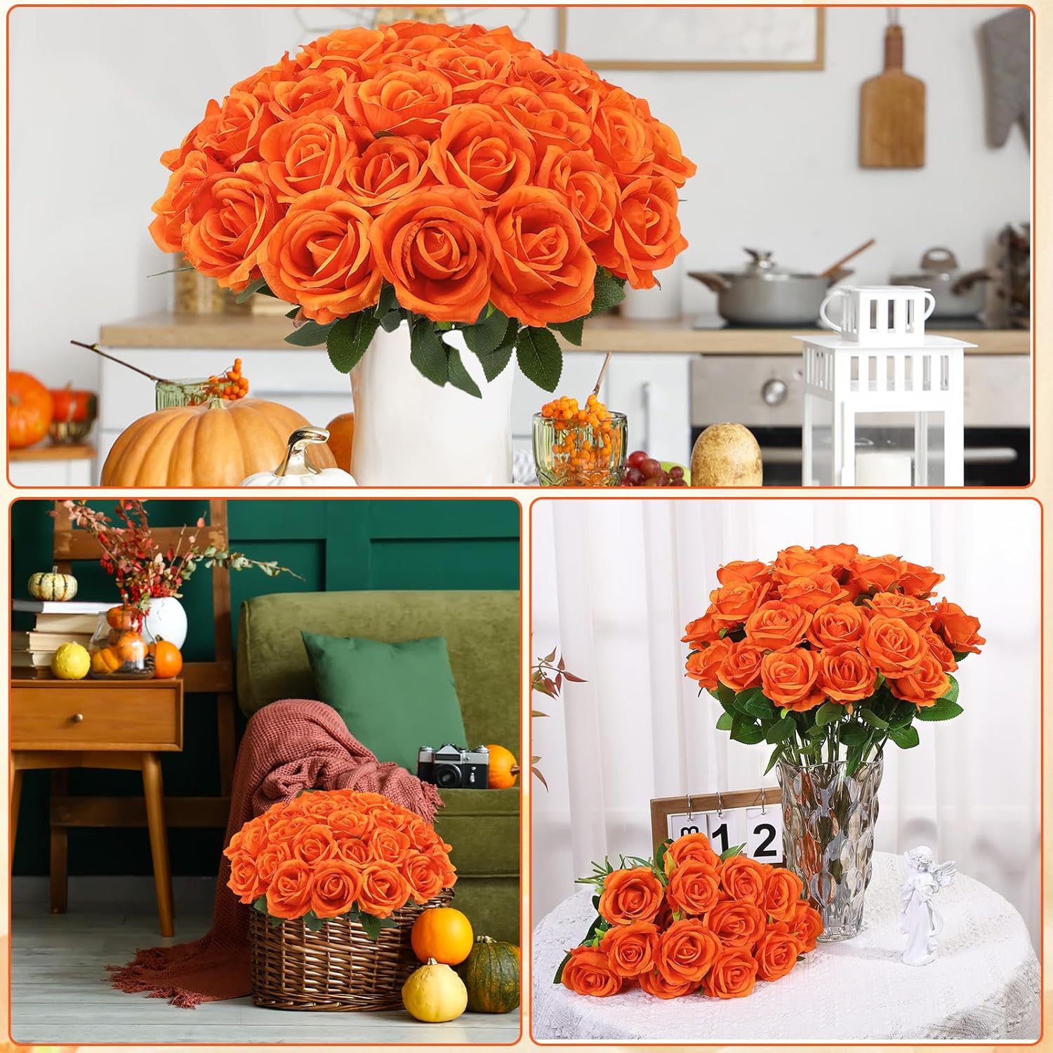 72 Pcs Artificial Roses Burnt Orange Fake Silk Roses Realistic Roses Faux Flower Indoor Wedding Home Decor, Birthday Decorations - Image 3