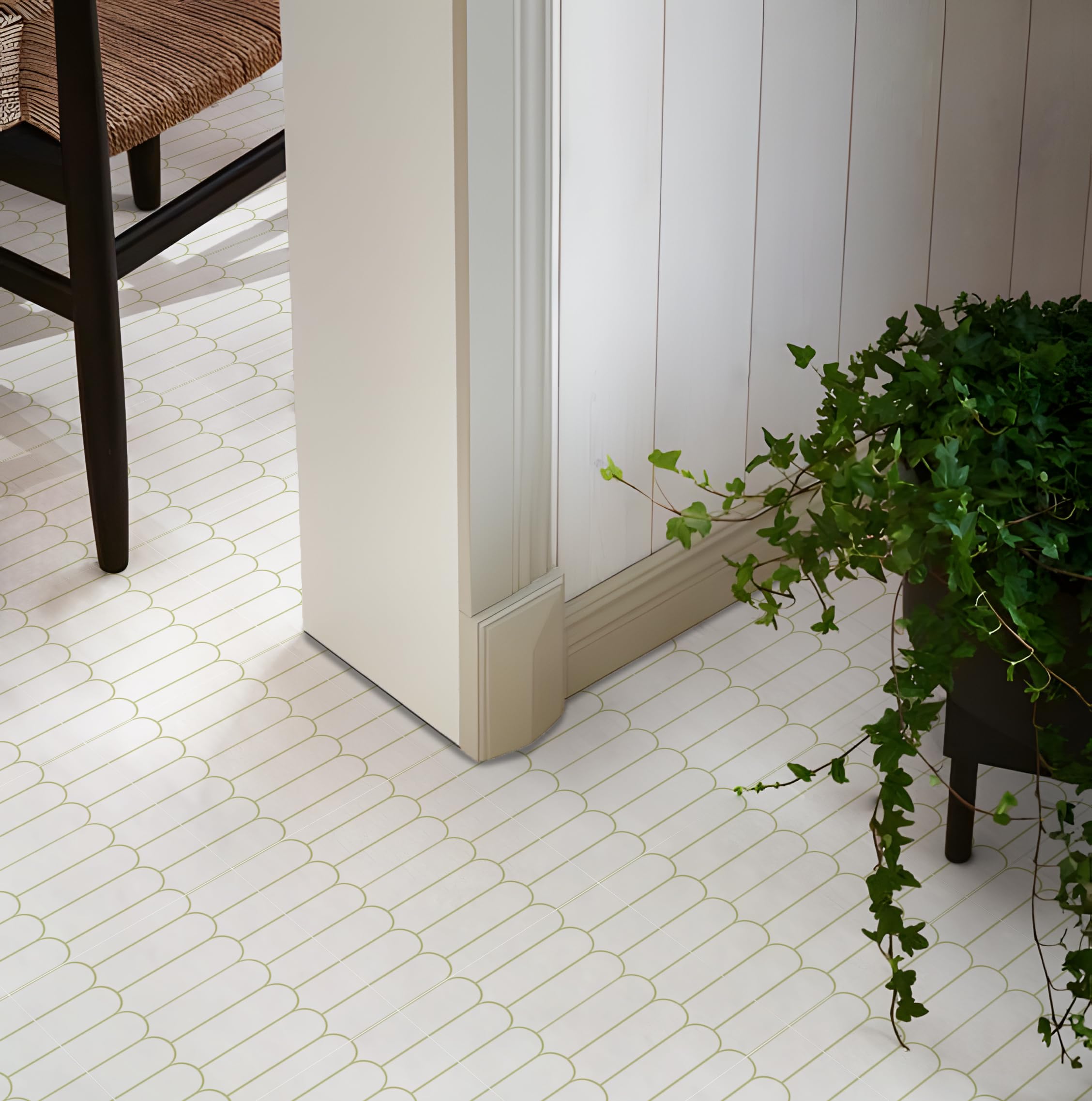Alwayspon Peel and Stick Floor Tiles, 20cm/8inch×20Sheet Waterproof Removable Non-Slip Vinyl Plank Flooring Tile for Bathroom Kitchen Bedroom, Renter Friendly Floor Decor DIY, White Green Arch