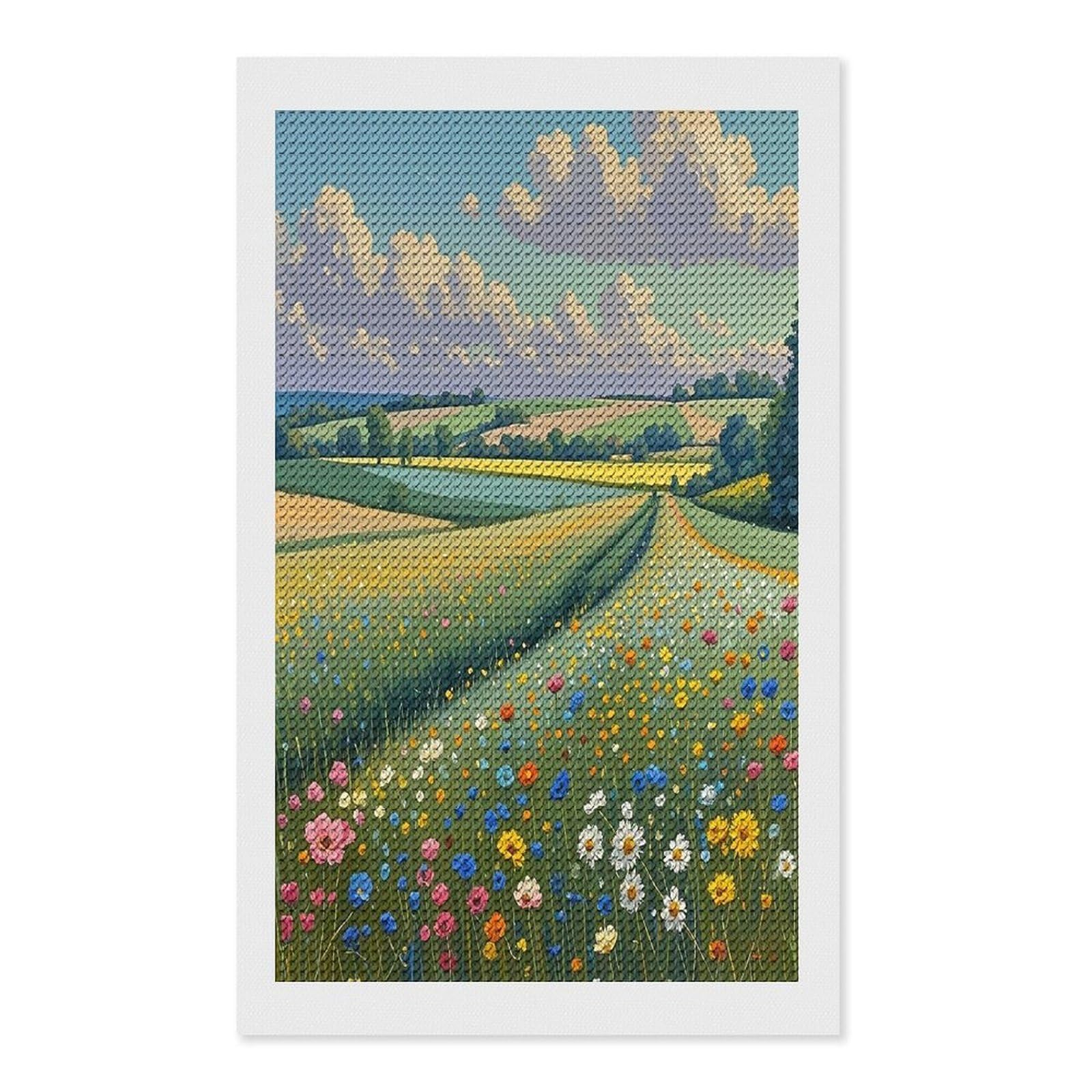 FekiLoot Wildflower Field Paint by Numbers Kit for Adults Beginner DIY Diamond Dots Paintings Round Full Drill Diamond Art Kits Picture Diamond Art Painting Kits for Home Decor 12"x20"