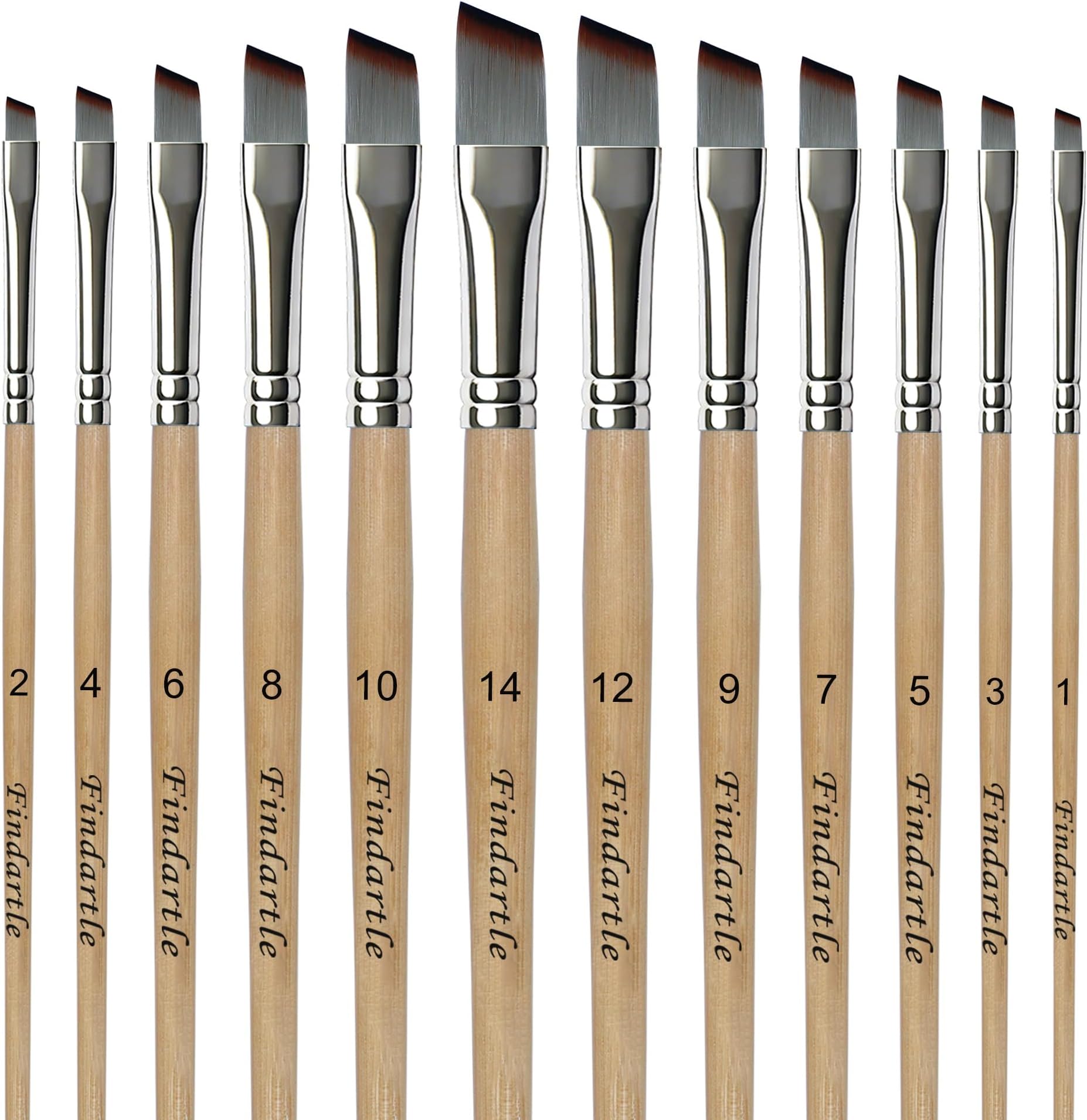 Angled Paint Brushes,12 Pcs Angular Brushes For Watercolour, Acrylic, Oil, Gouache Painting, Artist Angle Brush For Detail, Tempera, Decorative, Nail Art,Face Painting (Natural Wood)