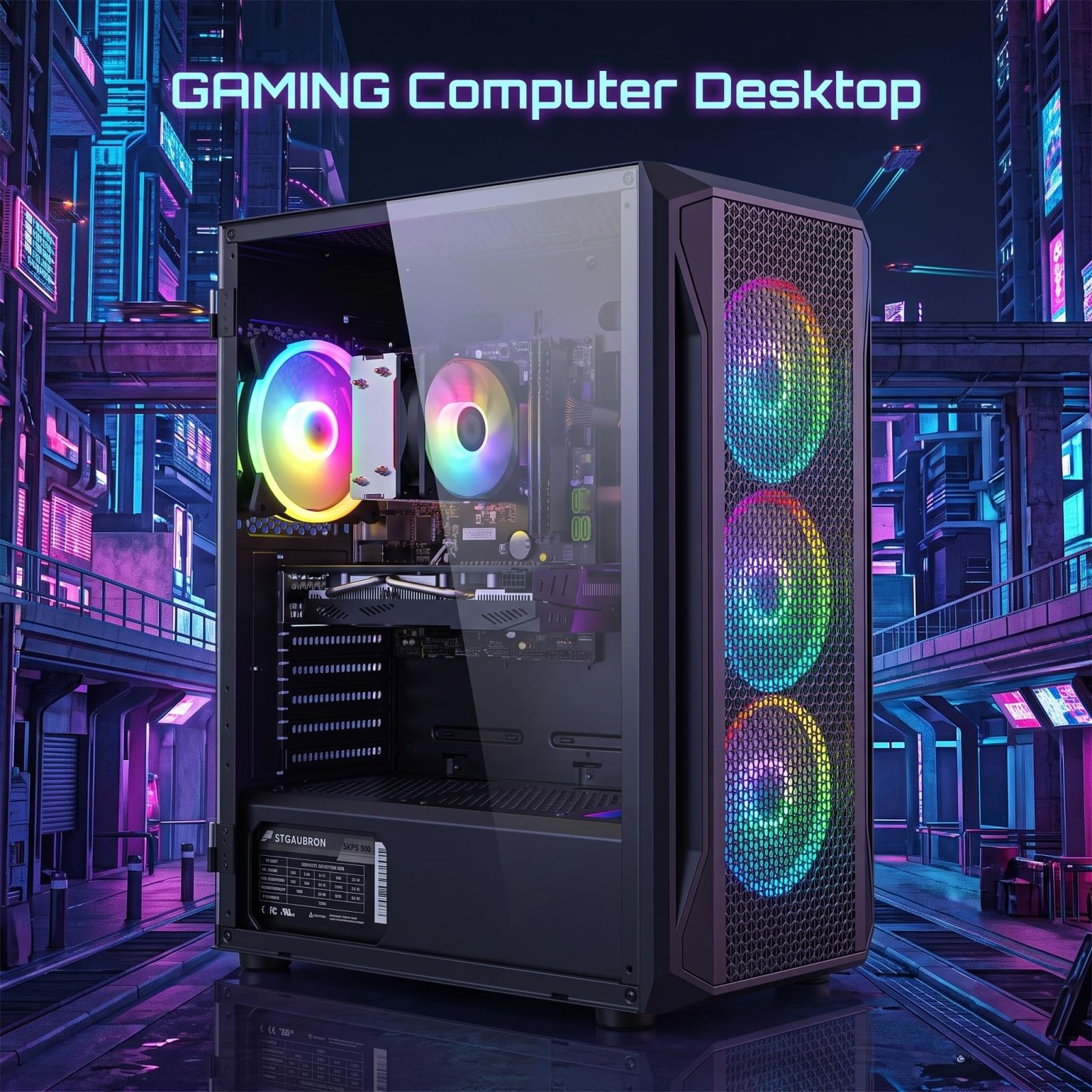 STGAubron Gaming PC Desktop,Core I7,RTX 3060Ti 8G,16G RAM,512G SSD | Gaming Computer Tower for Streaming,Video Editing,Home,School,I7 up to 3.9GHz,ARGB Fan,WiFi 6,BT 5.0,4K DP,HDMI,Win11 Home image 4