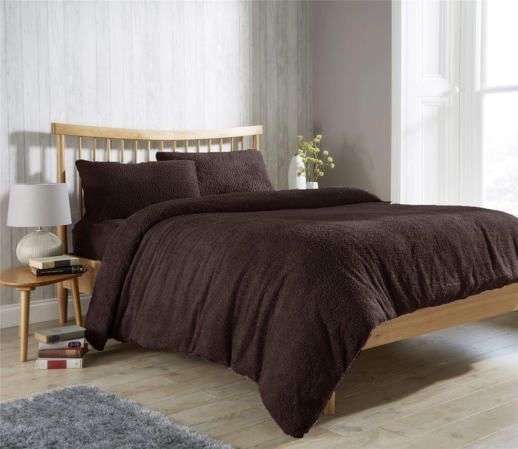 Cosysleep Chocolate Brown Teddy Bear Fur Sherpa Fleece Duvet Cover & Pillowcase/S Bedding Bed Linen Set By Cosywinks® Double, Chocolate
