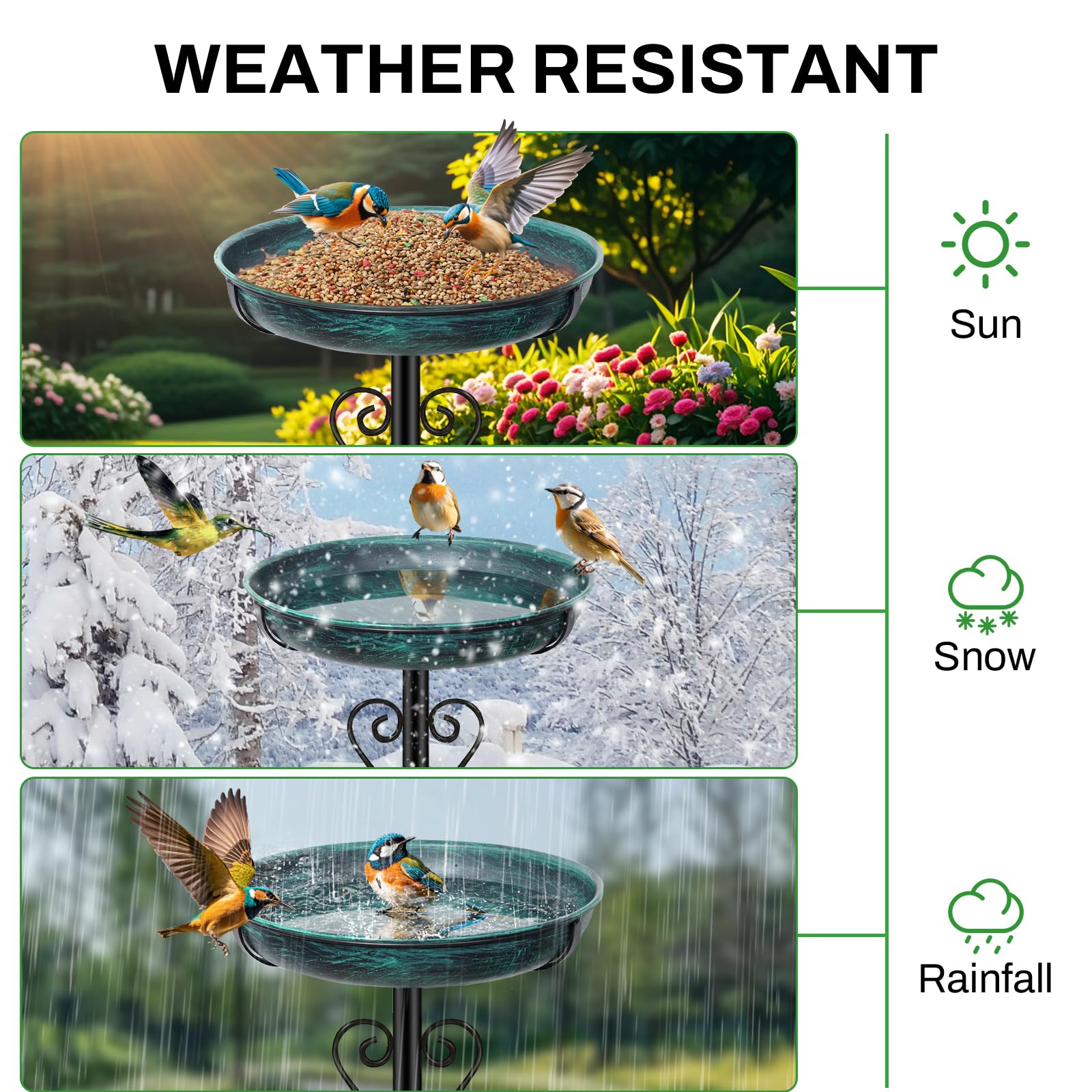 Vogeltränke Stehend, 103CM Vogelbad für Draußen Garten, Metall Vogelbecken Schüssel Wildvogeltränken Wassertränke für Winterfest Futter Wasserschale（Vintage Grün）