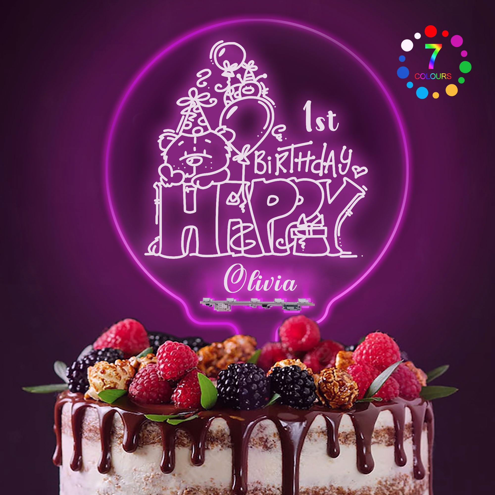 LED Personalised Cake Topper 7 Colour Changes Light Up Happy Birthday Cake Topper Acrylic Birthday Cake Toppers Cake Decorations for 1st 10th 16th 18th 20th 21st 30th 40th 50th 60th(Design 2)