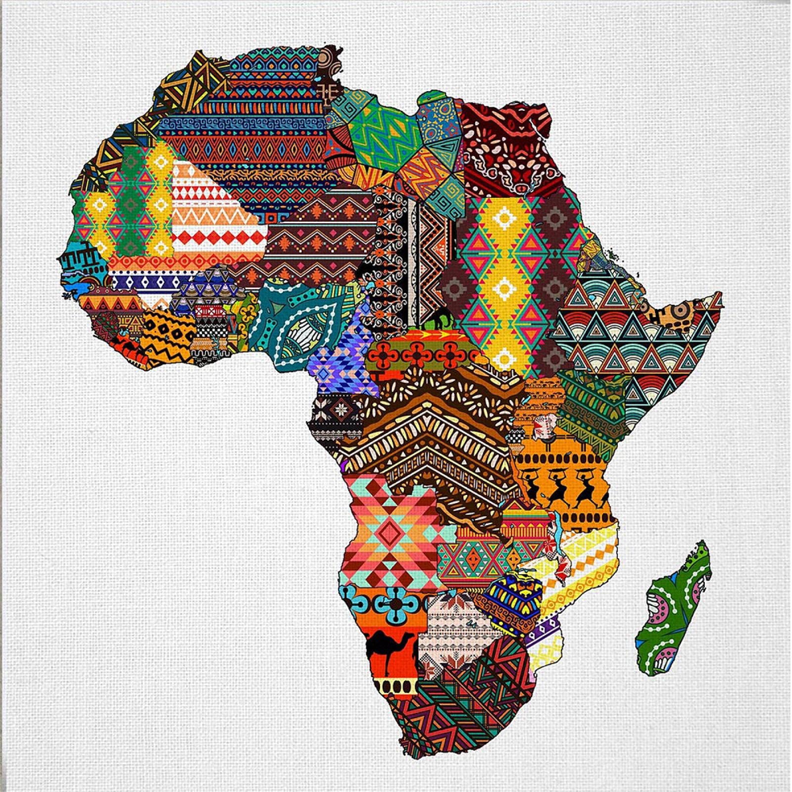 FFLSDR Canvas Poster Map of Africa in Pattern StyleAfrican Art Painting HD Printed Picture Wall Art Living Room Decor 40x40cm Frameless