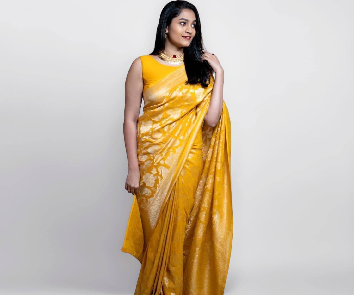 Regolith Designer Sarees Women's Banarasi Silk Saree (MorJecard_Vol1_Yellow)
