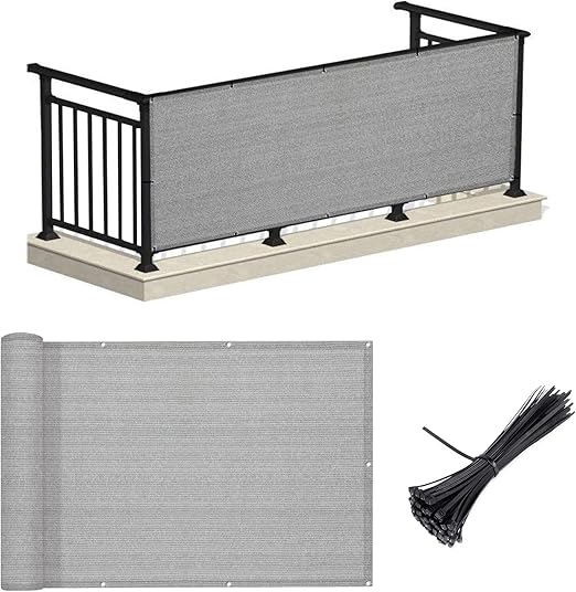 LOVE STORY Balcony Privacy Screen, 3'x10' Deck Shield Screen Fence Cover,UV Protection and Weather-Resistant, 3 FT Height for Deck, Patio, Backyard, Outdoor Pool, Porch, Railing,Beige Anthracite
