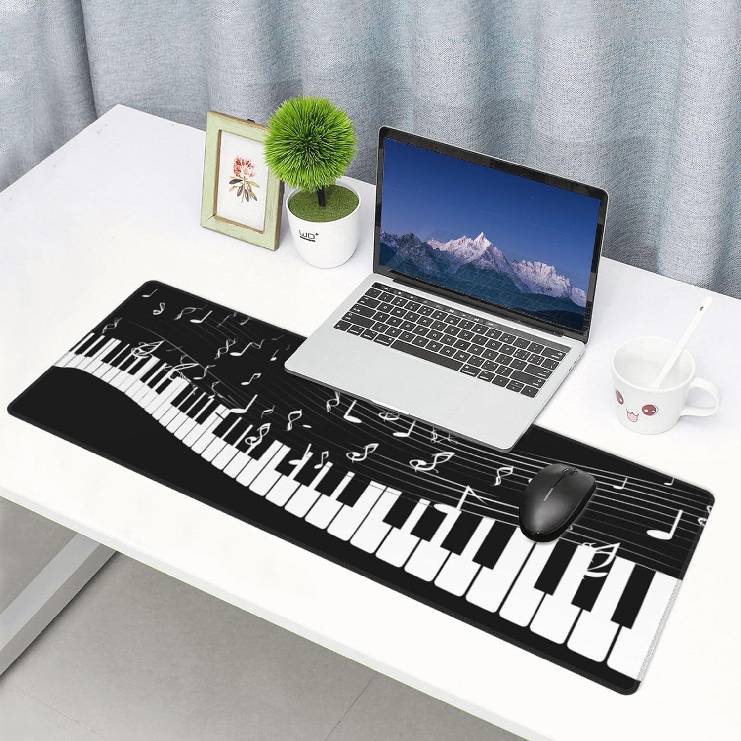 Black and White Piano Music Large Mouse Pad, 31.5 X 11.8 Inch Rubber Base Gaming Mousepad, Long Keyboard Pad Mouse Mat for School Office Home Desk Accessories