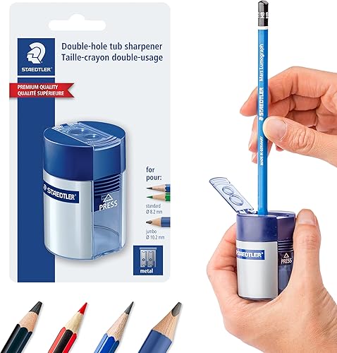 Miniatura 1 de Staedtler 512001BK - Sacapuntas de doble agujero metálico con recipiente para recoger virutas
