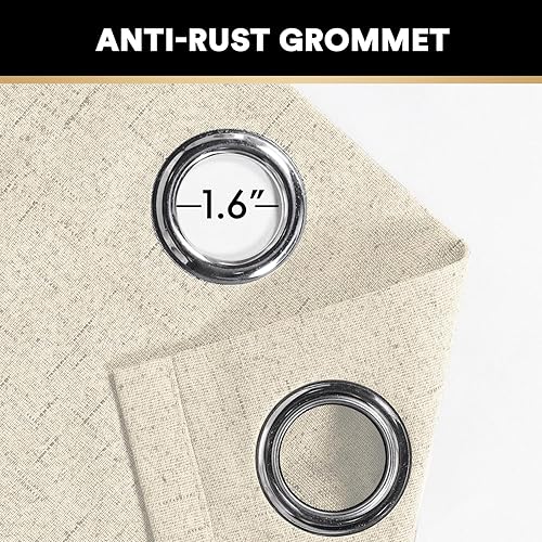 Miniatura 171 de PrinceDeco Cortinas opacas 100% para dormitorio, cortina de lino para puerta corrediza de cristal, cortinas opacas extra anchas con ojales Arena