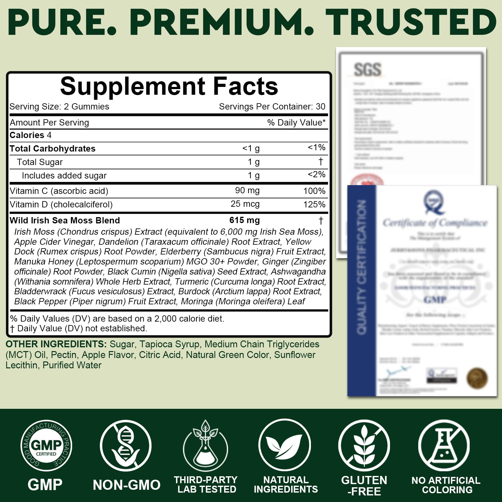 Sea Moss Gummies 16-in-1 for Men & Women Immune, Digestion, Energy, Natural Black Seed Oil Ashwagandha Turmeric Bladderwrack Vitamin C D3 Elderberry Manuka Dandelion Yellow Dock Apple Cider Vinegar — Amazon image 2