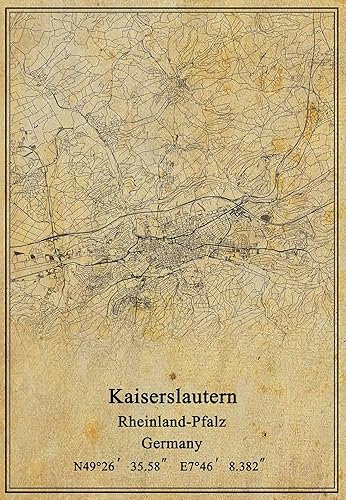 Póster de pared de Alemania Kaiserslautern Rheinland-Pfalz Mapa, impresión en lienzo, estilo vintage, decoración sin marco, regalo de 11.0 x 13.8in