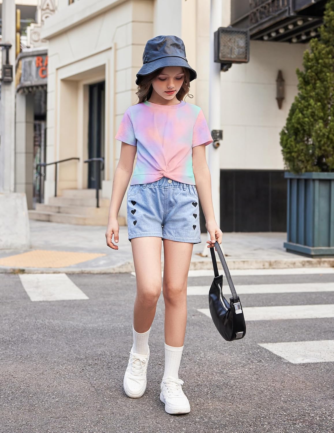 Arshiner Girls Casual Tie Dye Short-Sleeve T-Shirt Cute Print Summer Blouse for Girls Twist Front Tunic Tee Tops - Image 6