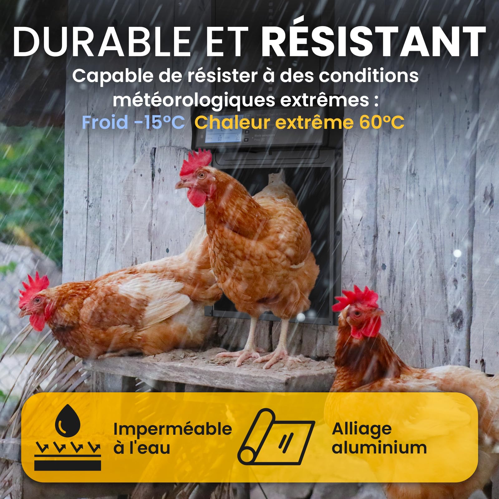 Okkobi Porte Automatique Poulailler Solaire - Ecran LCD - Télécommande, capteur de lumière et minuterie - Sécurité et tranquillité d'esprit : Fonction Anti-pincement - Protection 5 Ans - Noir