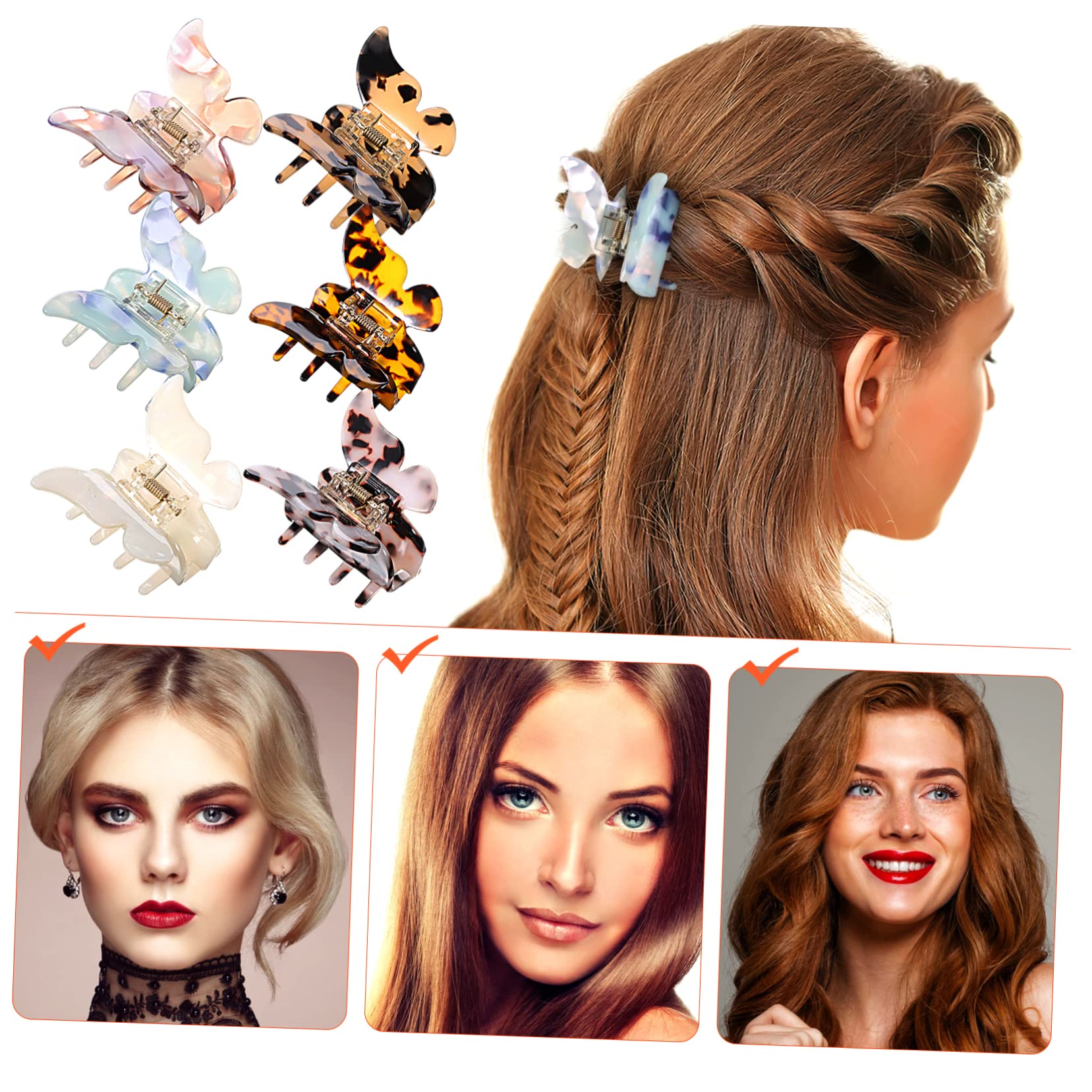 VALICLUD 6 Stück Schmetterlings Haarspangen Großer Kieferclip aus Kunststoff Rutschfest für Damen Mädchen Haarstyling Haarklammern für Dickes Haar