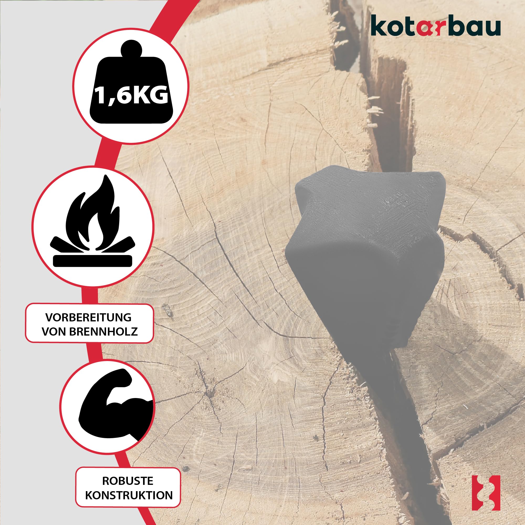 KOTARBAU® Coin de Fendage Rotatif Forgé en Acier Coin de 170 mm 1,6 kg Grenade de Fendage Fendeur de Bûches Coin d'abattage Coin de Bûche Coin de Levage Coin d'enfoncement pour Fendre le Bois
