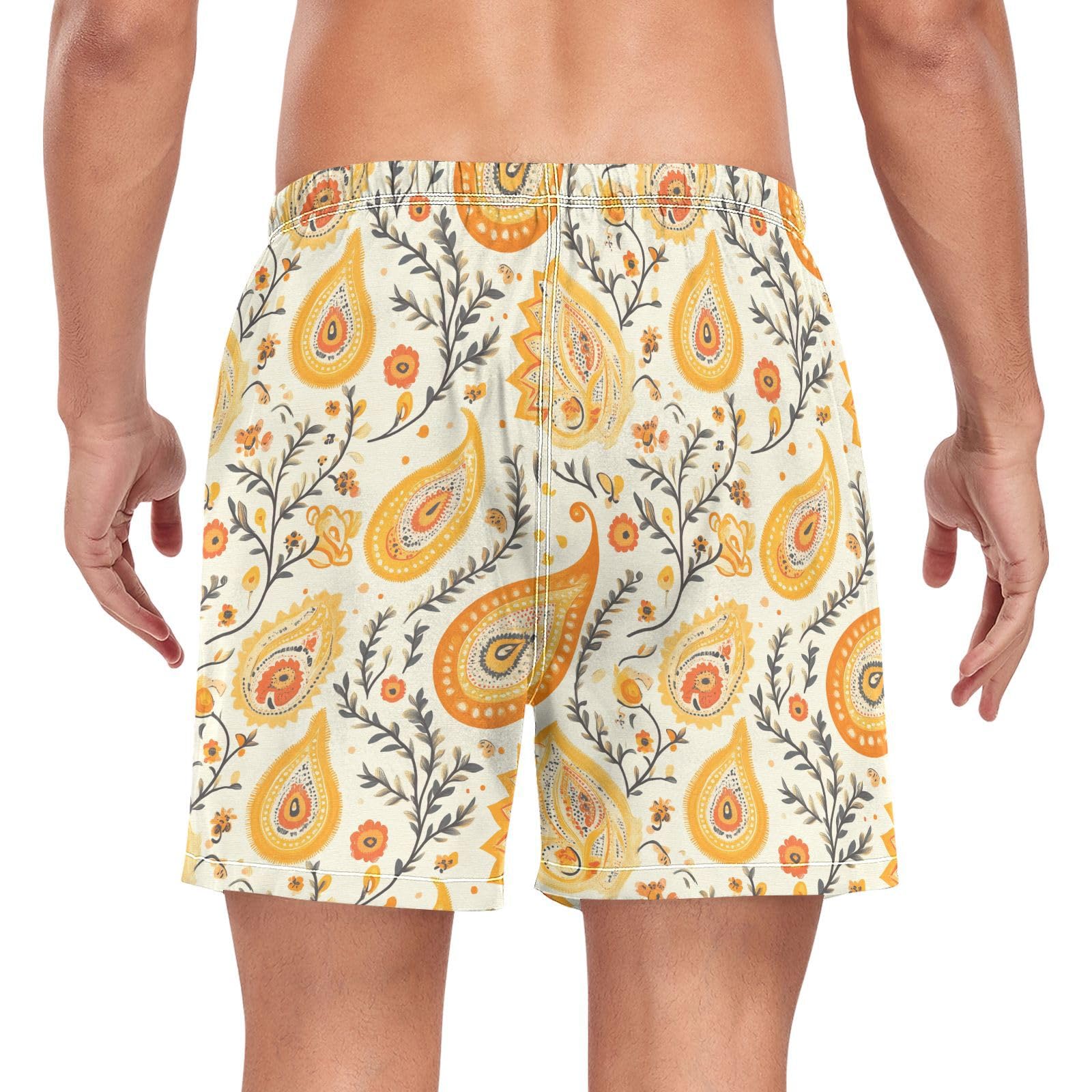 Yuiboo Peach Paisleys Flat Vector Design Beach Shorts for Men Men Double Layer Workout Running Shorts with Pockets and Compression Liner Beachwear Quick Dry