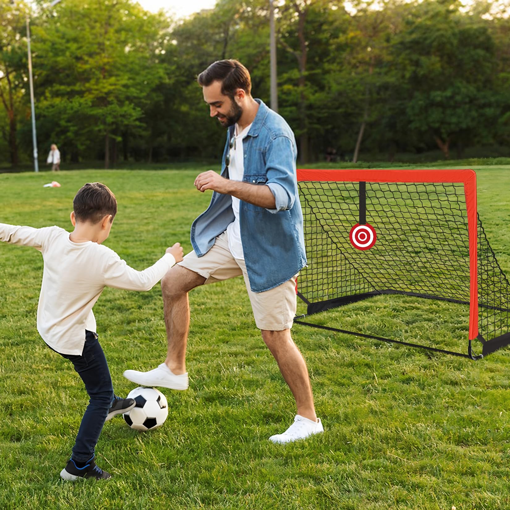 Cage de Foot Exterieur, Lot de 2 But de Foot Exterieur, Goal de Foot avec Cible Suspendue, Sac de Transport, pour Jardin, la Cour, Plage