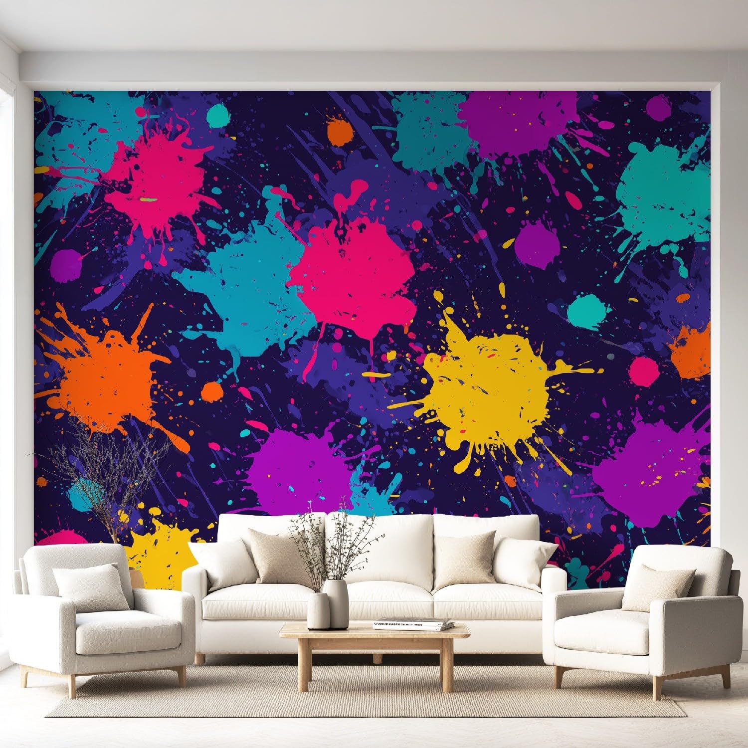 Ulica Graffiti Minimalistyczny Kreskówka Mural Ścienny Kolorowy Rozprysk Farby Tapeta, Naklejki Ścienne Wystrój Domu Tv Tło Duża Sztuka Tapeta Malarstwo Plakaty Dekoracja 400 x 280 cm