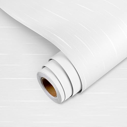 YENHOME Papel de contacto blanco puro para despegar y pegar de 17.7 x 118 pulgadas, papel tapiz texturizado de tela de pasto, papel adhesivo