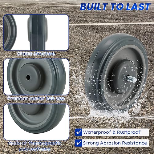 Miniatura 4 de Shopping Cart Wheels Replacement 4 Pack Shopping Cart Caster, 5-inch Diameter Wheels with Axles Bolts (Grey)