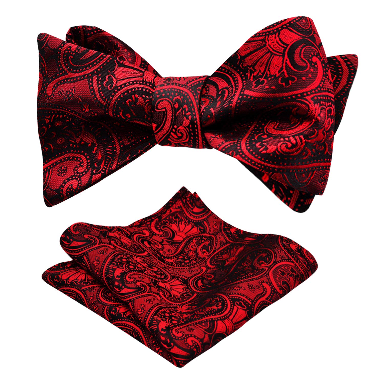 Alizeal Mens Paisley Floral Jacquard Untied Bowtie Pocket Square Set, Wine Red