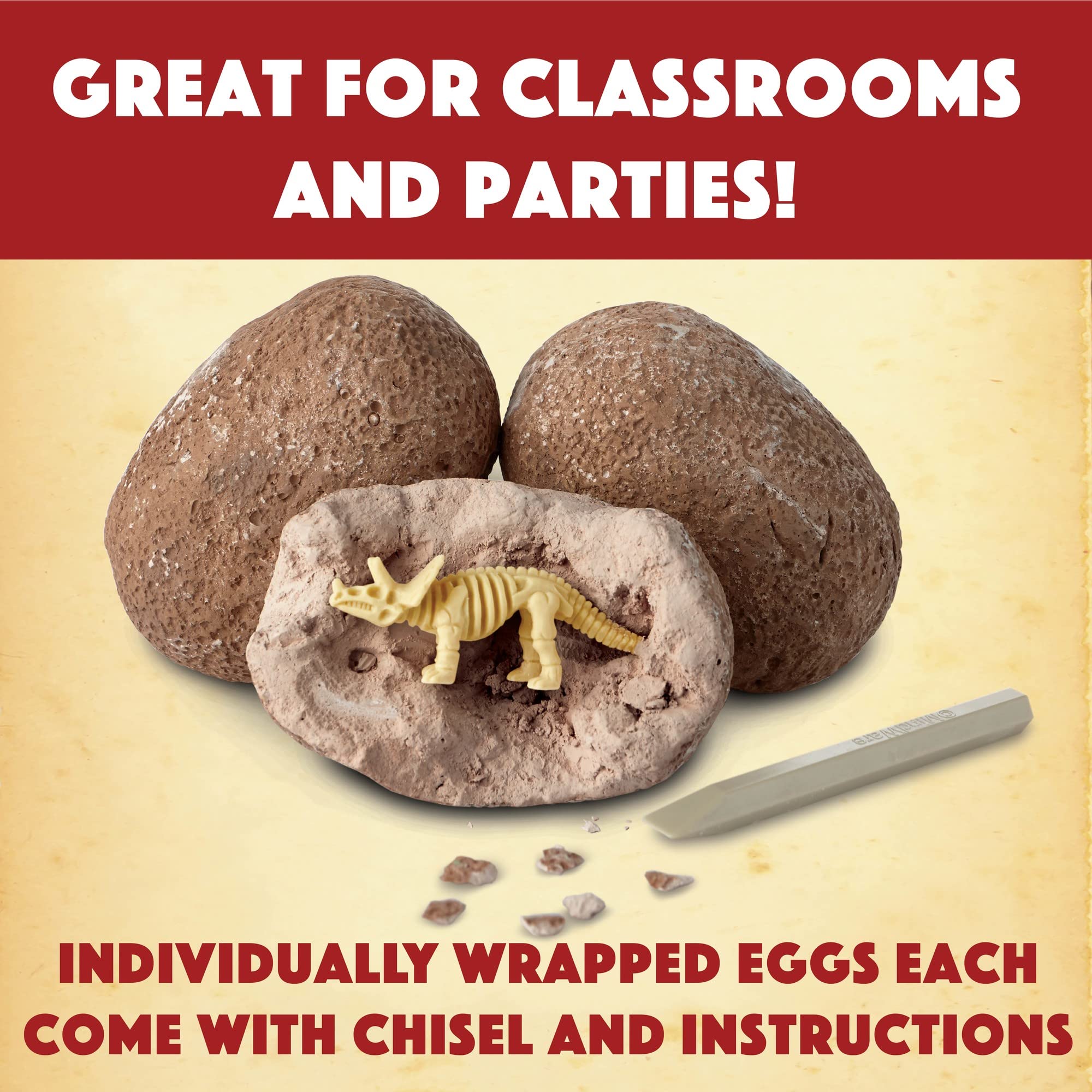 MindWare Dig It Up! Dinosaur Skeleton Eggs Excavation kit - Comes with 12 Clay Eggs, 12 Chisel Tools and 12 Instruction Sheets - Image 3