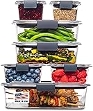 Rubbermaid Brilliance Food Storage Containers, 14 Piece Plastic Containers with Lids, BPA-Free, Leak Proof, Clear Set of 7 Assorted Containers