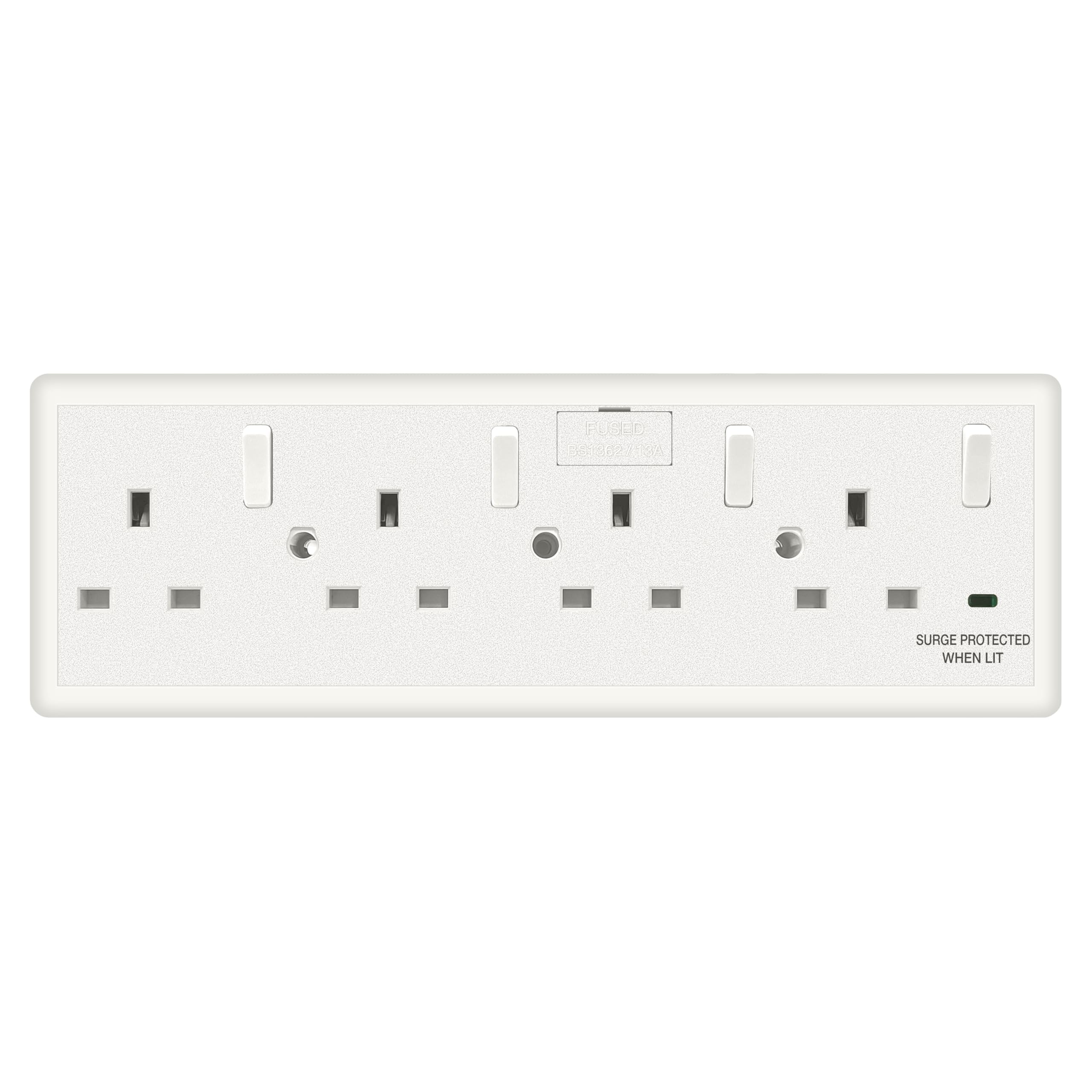Evoges 1 to 4 Gang Switched Socket Converter with Surge Protection, Converts Single or Double 1G 2G to 4 Way Wall Socket, 13A Fused