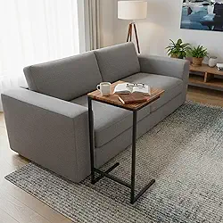 Mesa Mesinha Zafira Lateral para Sofá Notebook Home Office Moderno (Freijó/Preto)