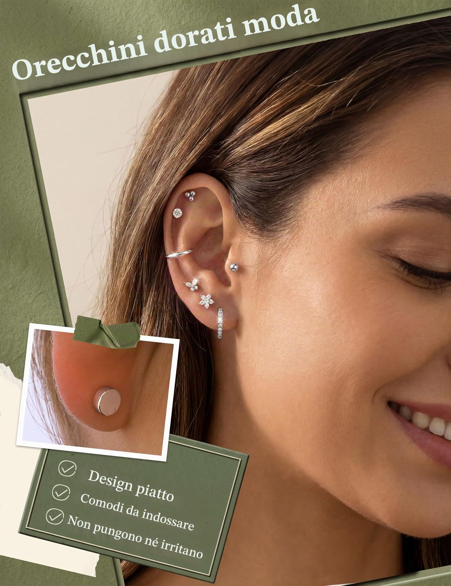 Diamday 12 Paia Orecchini Donna Acciaio Chirurgico Orecchini Set Oro Orecchini Cerchio Piercing Orecchio Ipoallergenica Helix Cartilagine Orecchino Donna Orecchini Cerchio Piccoli Multi Piercings