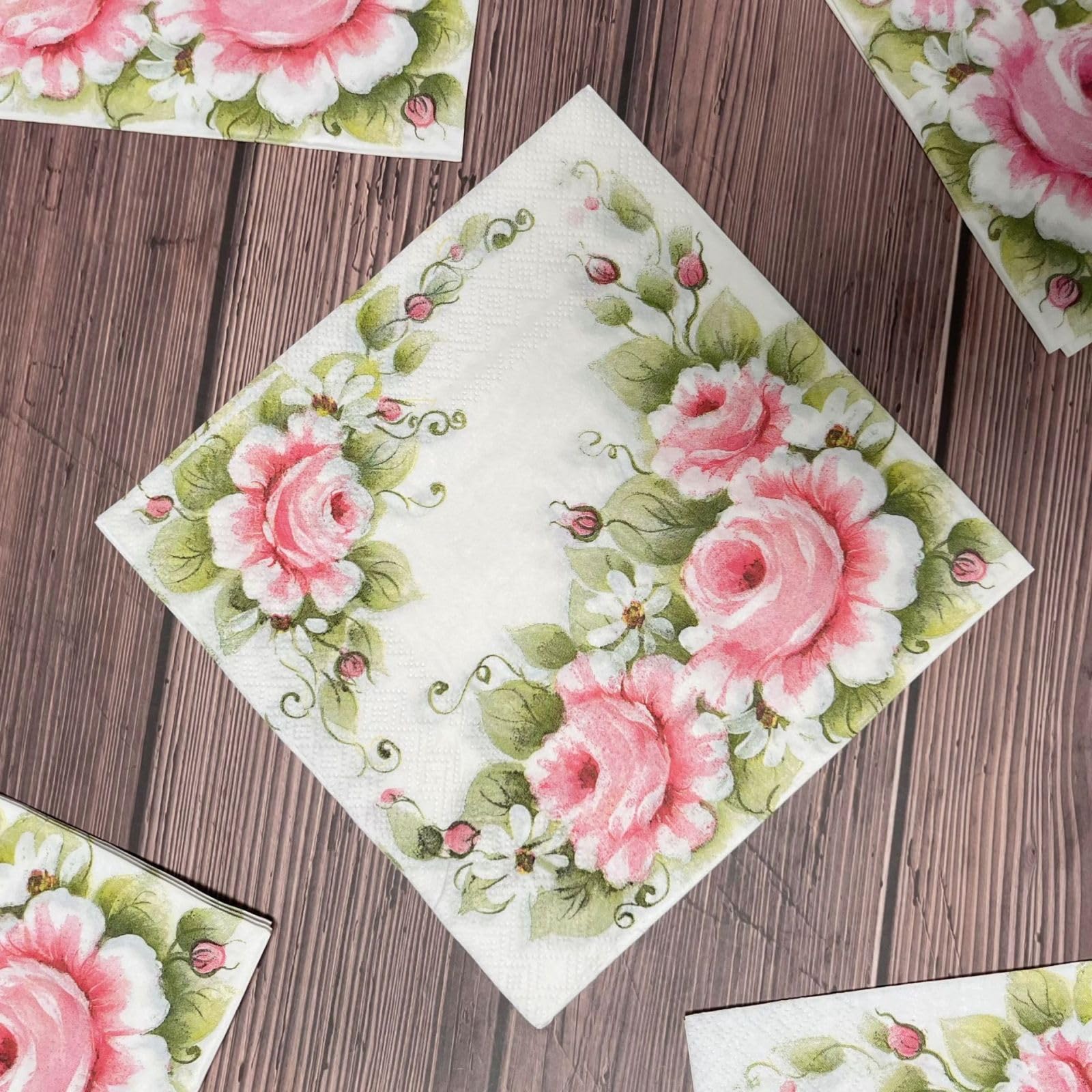 Serviette Papier Anniversaire Rose Vert Imprimer Serviette de Table Mariage Serviettes Papier Jetables Cocktail Serviettes de Table en Tissu pour Partys Cocktail Mariage Toilette 20 Paquet(33x33cm)