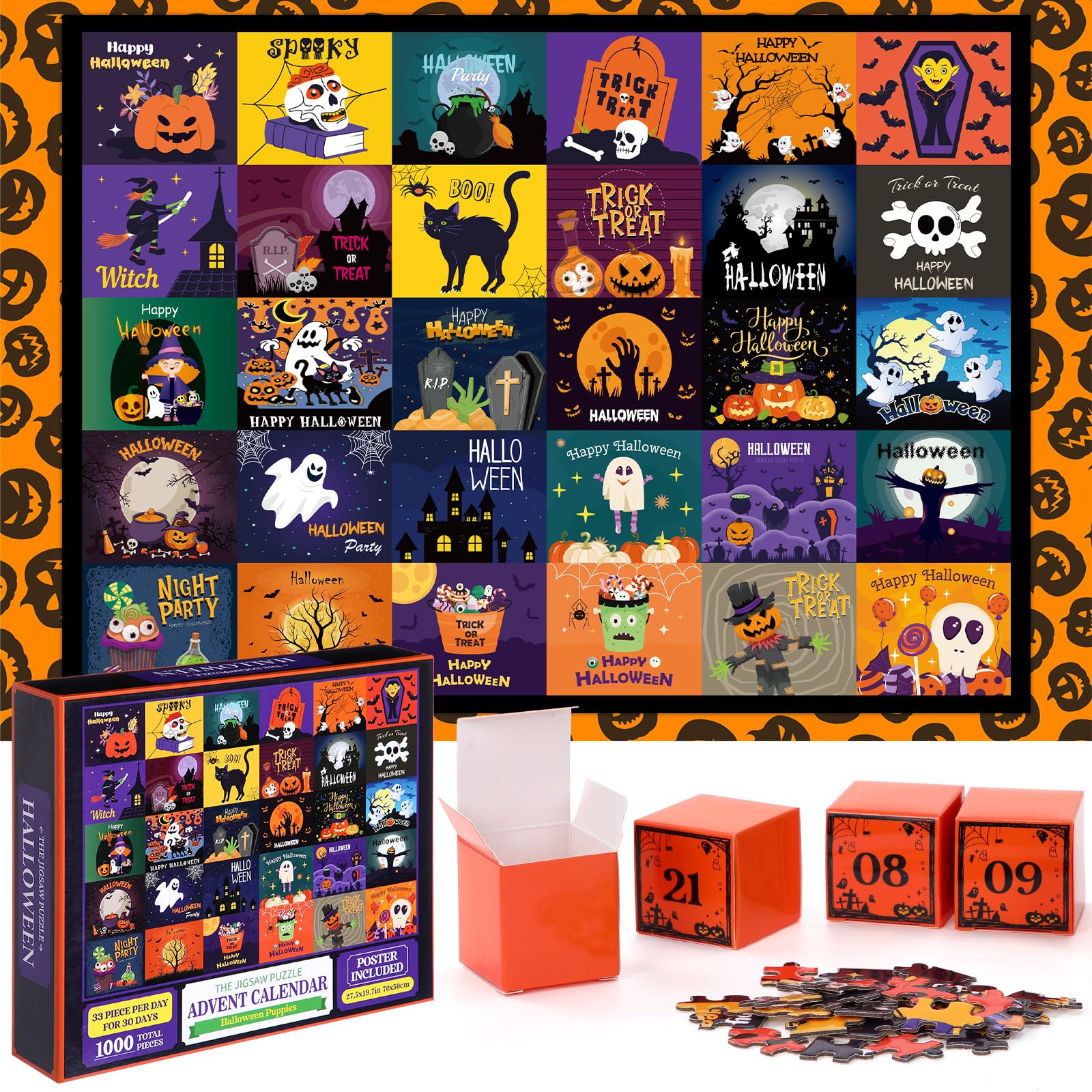 HyDren Calendario dell'Avvento di Halloween 2025, 30 giorni Conto alla rovescia di Halloween, 30 scatole di puzzle del calendario dell'Avvento per adulti, ragazzi, ragazze, adolescenti, sorpresa