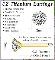 Vista 41 de G23 Titanium Earrings 5A+Cubic Zirconia Flat Back Stud Earrings 14K Gold Hypoallergenic Nap Earrings 2-5MM Tiny Handmade Cartilage Stud Earrings for