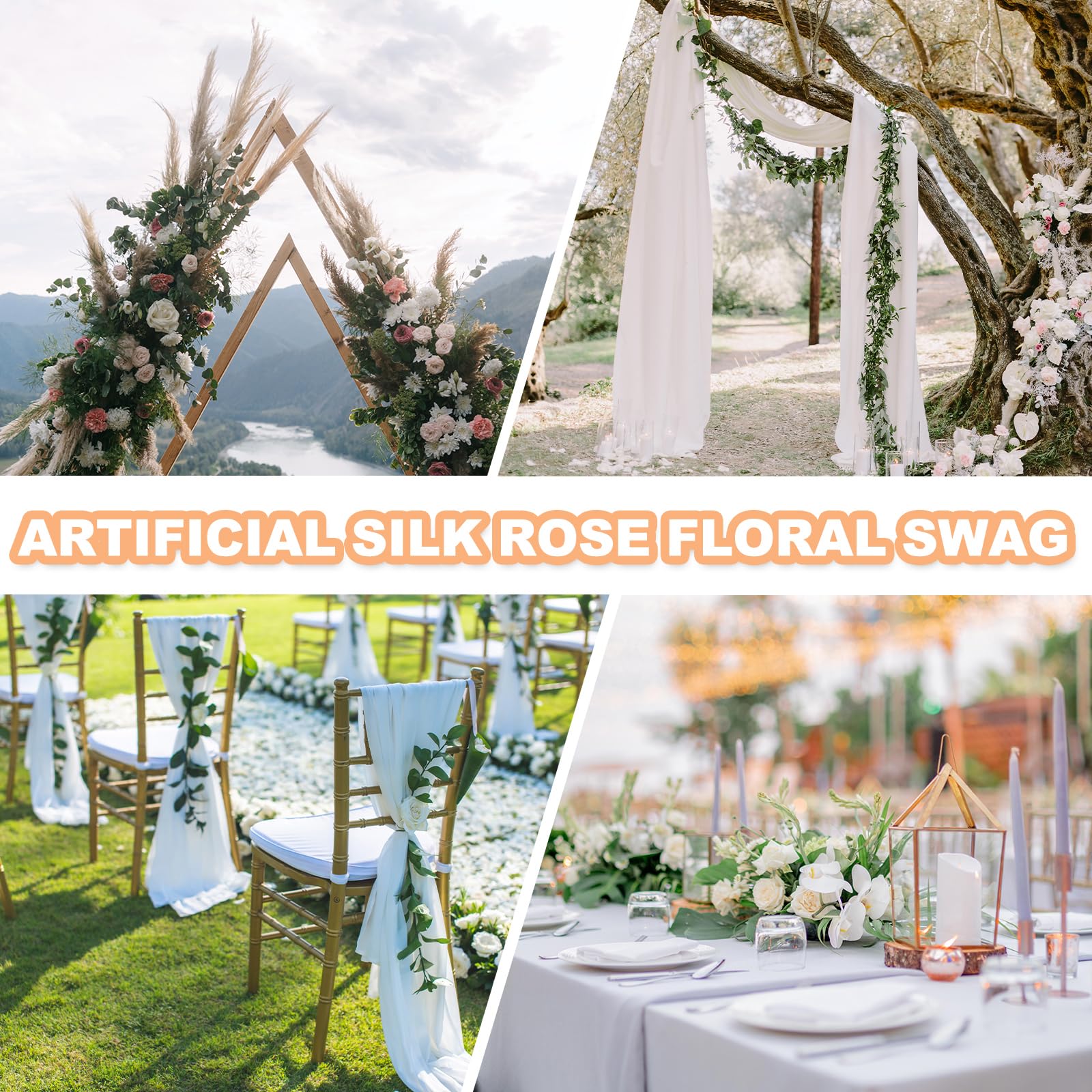 PATIKIL 2 Stück Hochzeitsbogen Blumen für Dekor Champagner/Rosa | Künstliche Seiden Faux Rosenblumen Girlande Blumen Girlanden Hintergrund, mit Blättern Clip Verband