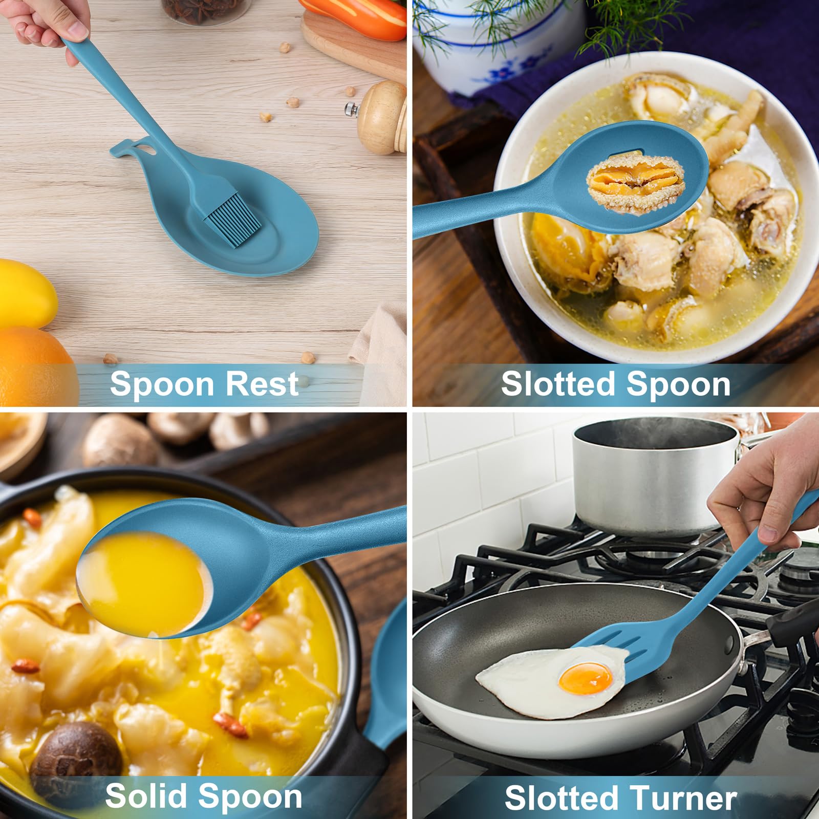 HaWare - Juego de utensilios de cocina de silicona de 13 piezas con soporte, herramientas de cocina que incluyen cuchara espátula giratoria, utensilios de cocina antiadherentes y resistentes al calor,