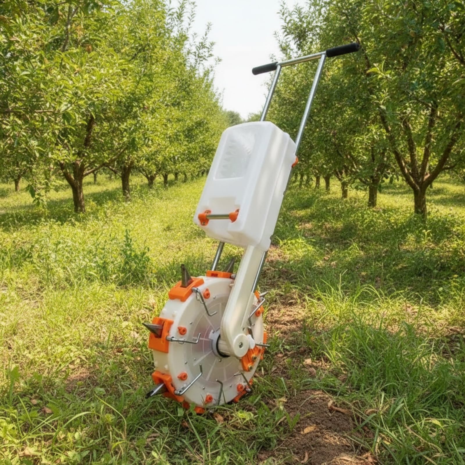 Gralara Spandiconcime Manuale con Manico Verticale Regolabile Spandiconcime a Spinta con Ruote Ergonomico Attrezzo da Giardino per Coltivazioni Fruttifere