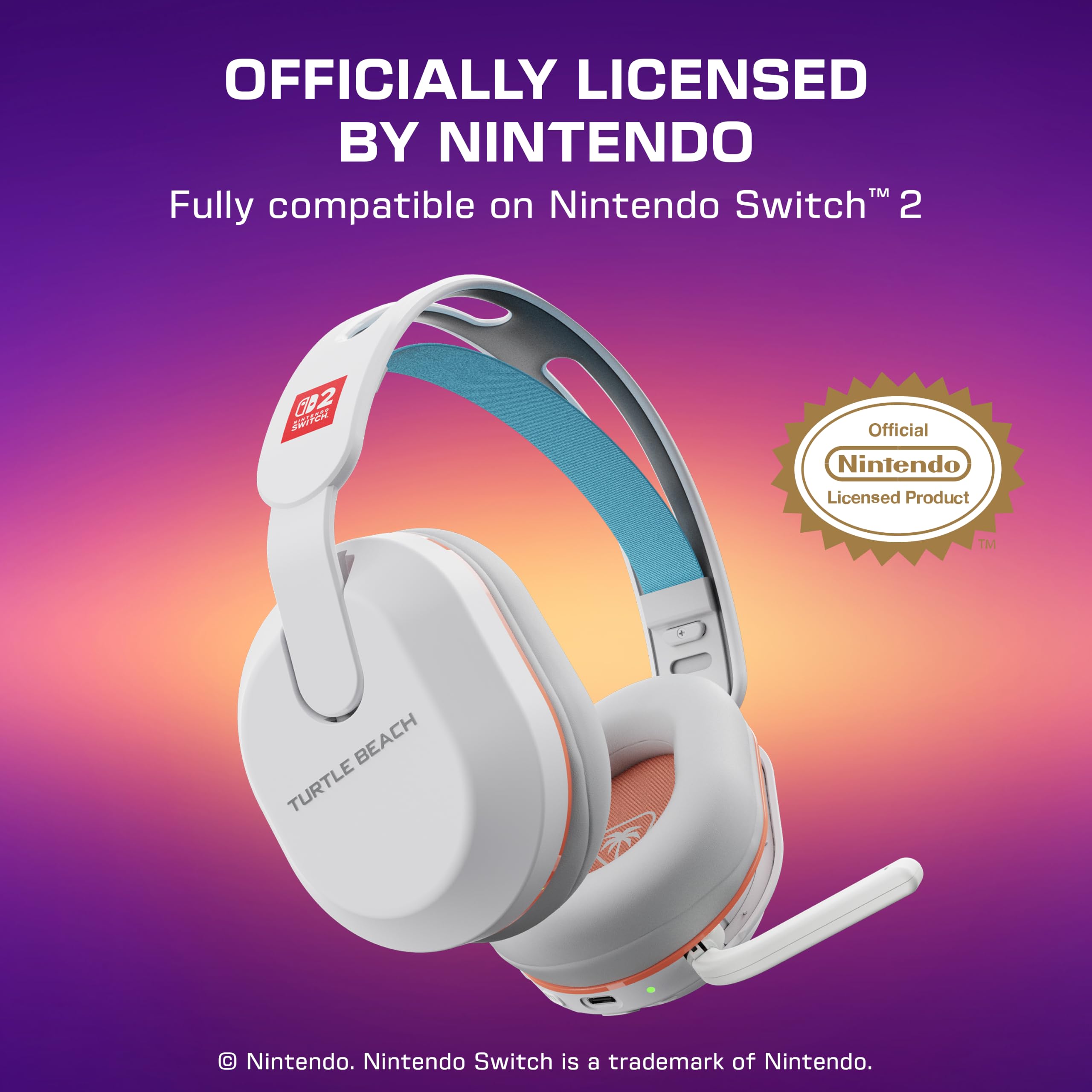 Turtle Beach Stealth 500 Kabelloses Gaming-Headset: Offiziell Lizenziert für Nintendo Switch 2 – Bluetooth Mobil, Memory-Foam-Polster, Flip-to-Mute-Mikrofon, Weiß